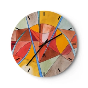 Wall clock - Clock on glass - Abstract geometric patterns in vibrant colors - 30x30cm - Carousel of Dreams - Modern wall decoration for the living room, kitchen, and bedroom ARTTOR