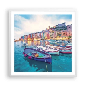 Poster in white frmae - Colourful Evening in a Port - 60x60 cm