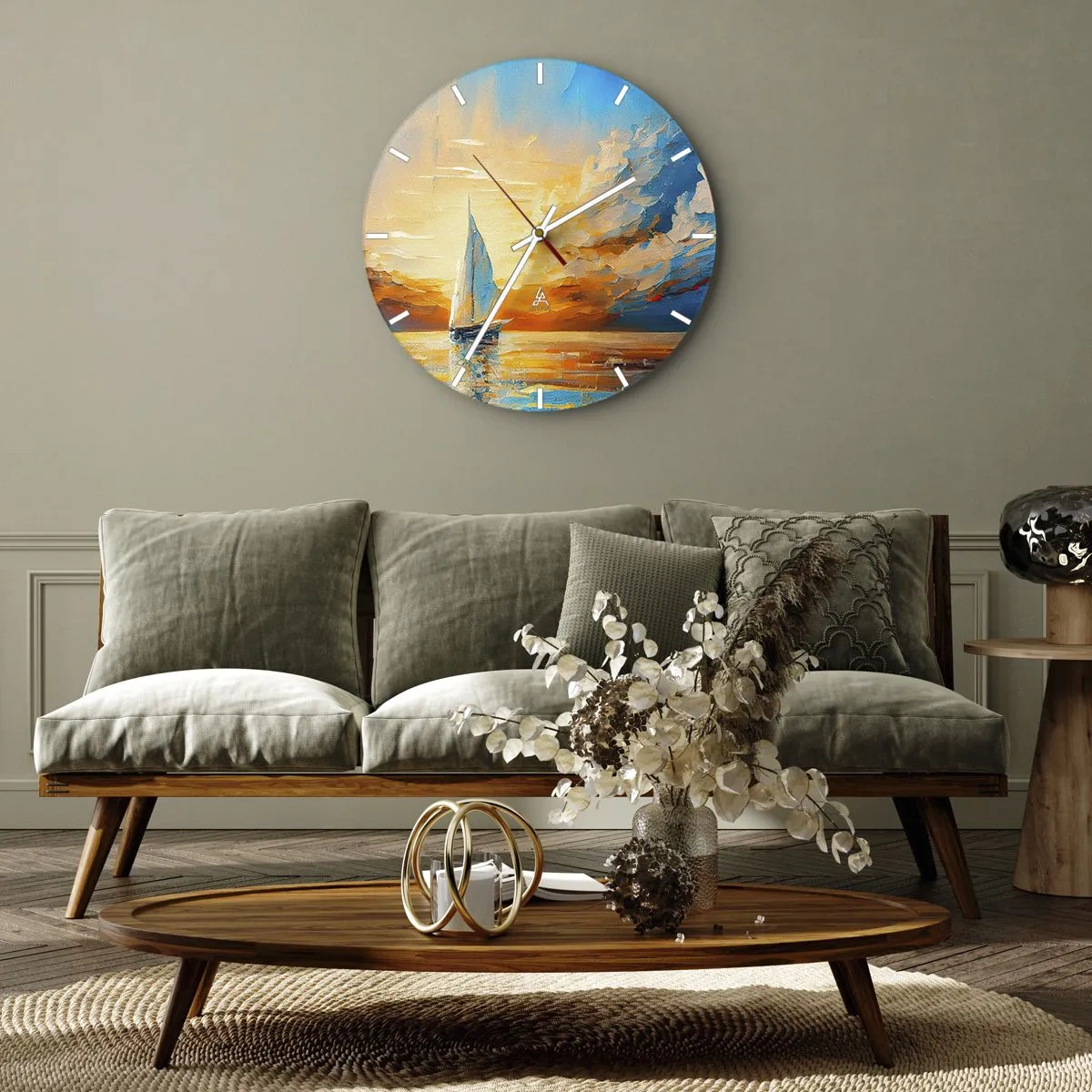 Wall clock - Clock on glass - Sailing in Gold - 40x40 cm