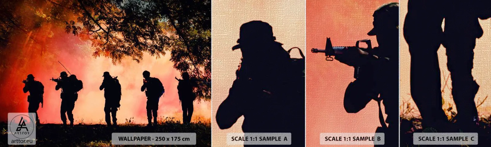 Photo Wallpaper Sample Premium Canvas - ...All for One - Soldier, Weapon, Rifle - 100x30 cm