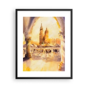 Poster in black frame - Sunrise over a Crocow Market - 40x50 cm