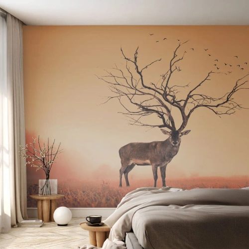 Photo Wallpaper Standard Eco - Antlered Deer Spirit of the Forest - Abstraction, Deer, Nature - 350x256 cm
