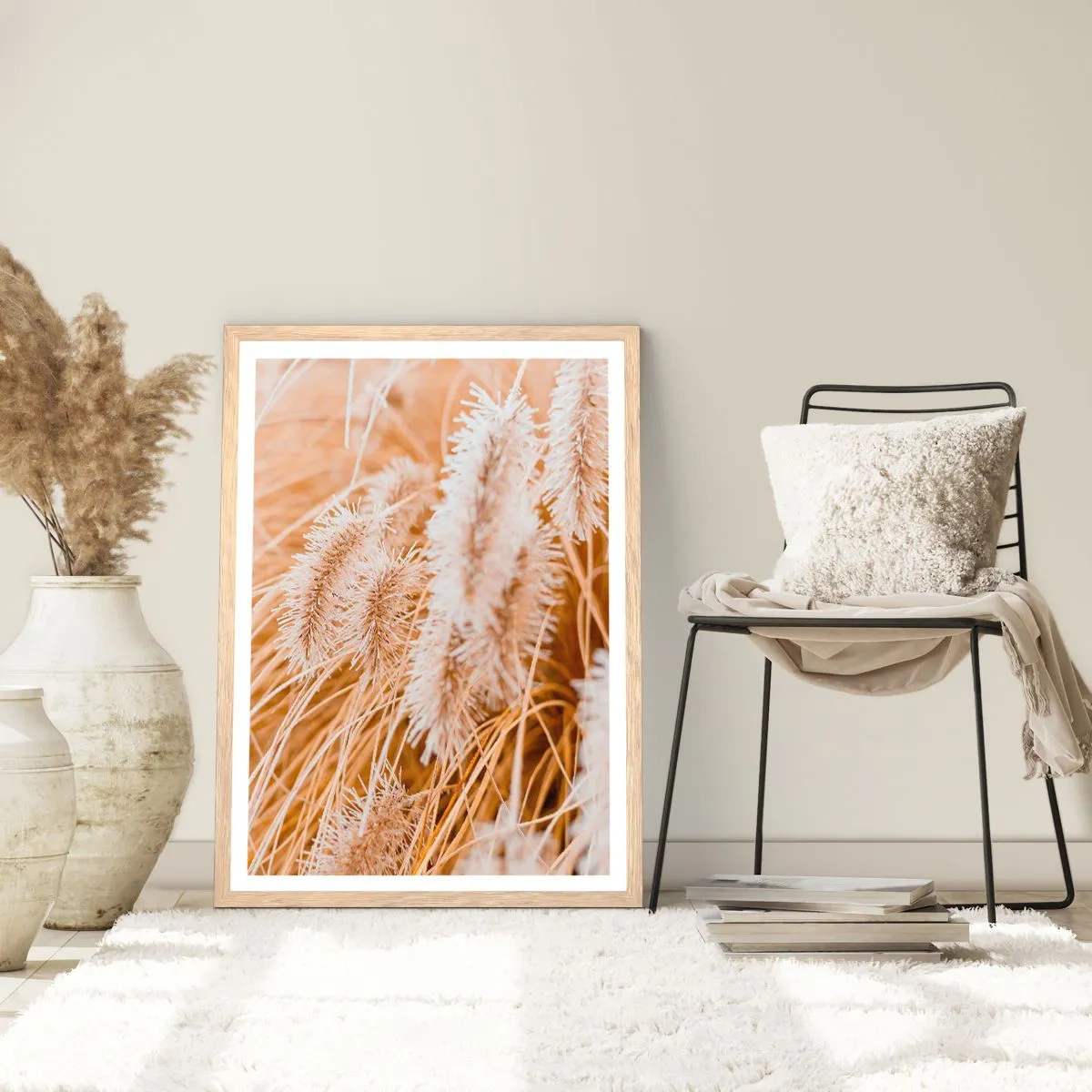 Poster in light oak frame - Golden Rustling of Grass - 50x70 cm