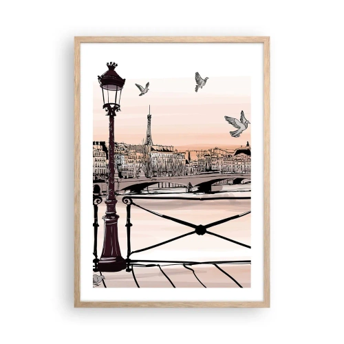 Poster in light oak frame - Over the Roofs of Paris - 50x70 cm