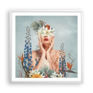 Poster in white frmae - Woman – Flower - 60x60 cm