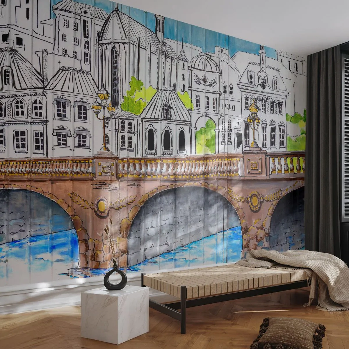 Photo Wallpaper Premium Canvas - City Pretty as a Picture - Graffiti, France, Architecture - 250x175 cm