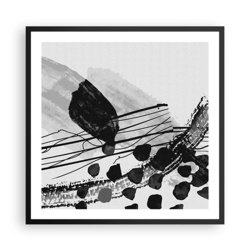 Poster in black frame - Black and White Organic Abstraction - 60x60 cm
