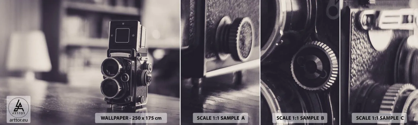 Photo Wallpaper Sample Self-Adhesive Deluxe Sticker - Magic of the Old Photograph - Retro, Camera, Vintage - 100x30 cm