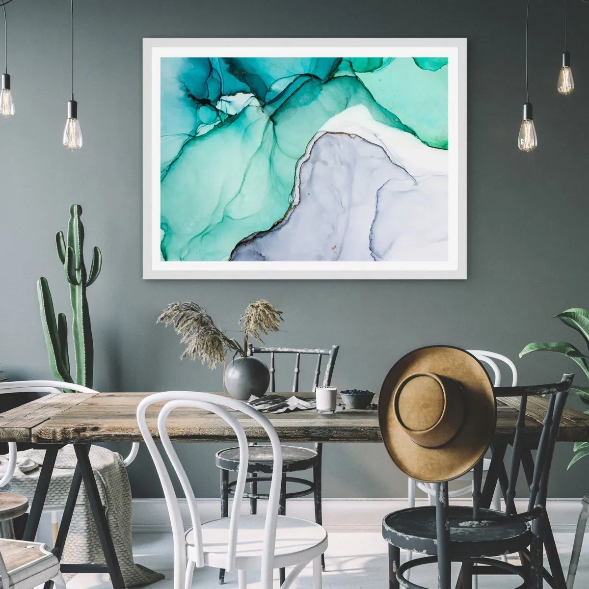 Poster in white frmae - Study in Turquoise - 50x40 cm