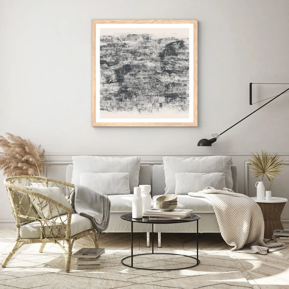 Poster in light oak frame - Foggy Composition - 60x60 cm