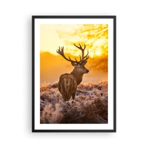 Poster in black frame - A deer against the backdrop of a golden sunrise - 50x70cm - King of Autumnal Forest - Modern wall decoration for the living room and bedroom ARTTOR