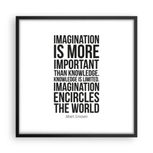 Poster in black frame - Einstein about Power of Imagination - 50x50 cm