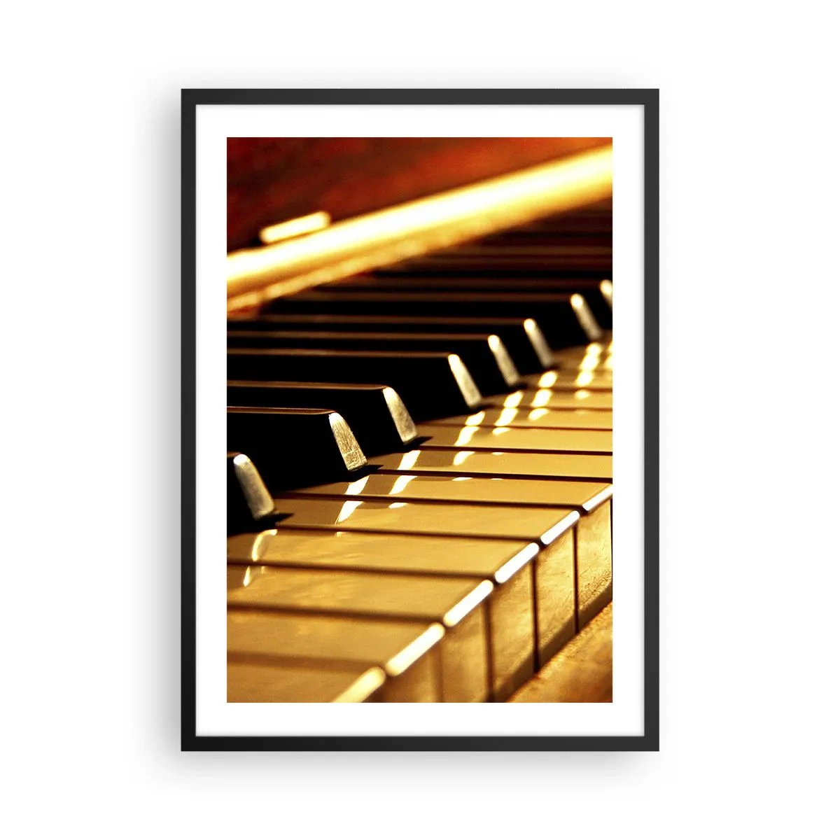 Poster in black frame - Close-up of piano keys in golden light - 50x70cm - Unlimited Possibilities - Modern wall decoration for the living room and bedroom ARTTOR