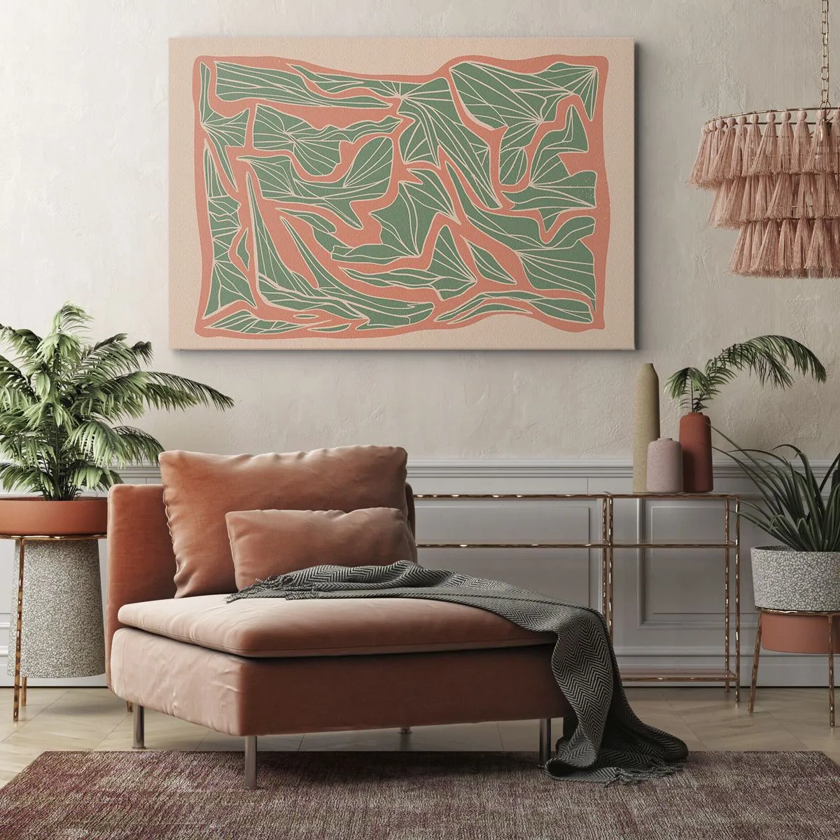 Canvas picture - A plant pattern in shades of green and orange - 70x50cm - Struggles of Colar and Green - Modern wall decoration for the living room and bedroom ARTTOR