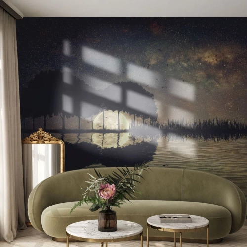 Photo Wallpaper Premium Canvas - Night at the Edge of the World - Landscape, Lake, Moon - 450x315 cm