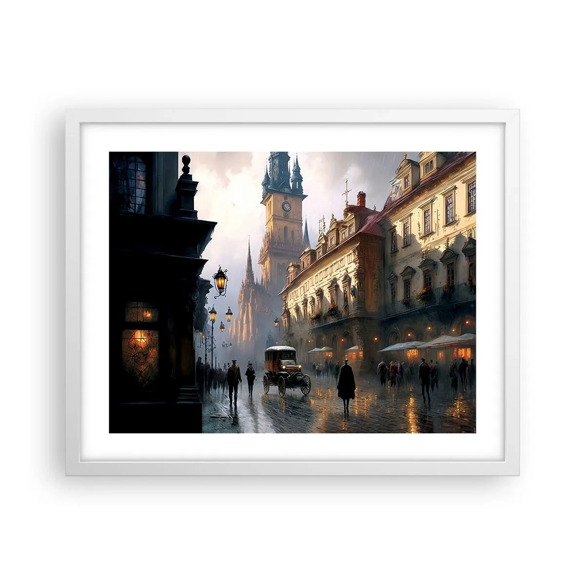 Poster in white frmae - Charm of Evening in Prague - 50x40 cm