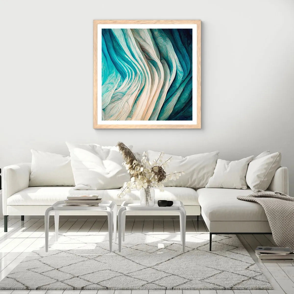 Poster in light oak frame - Blue Insatiability - 40x40 cm