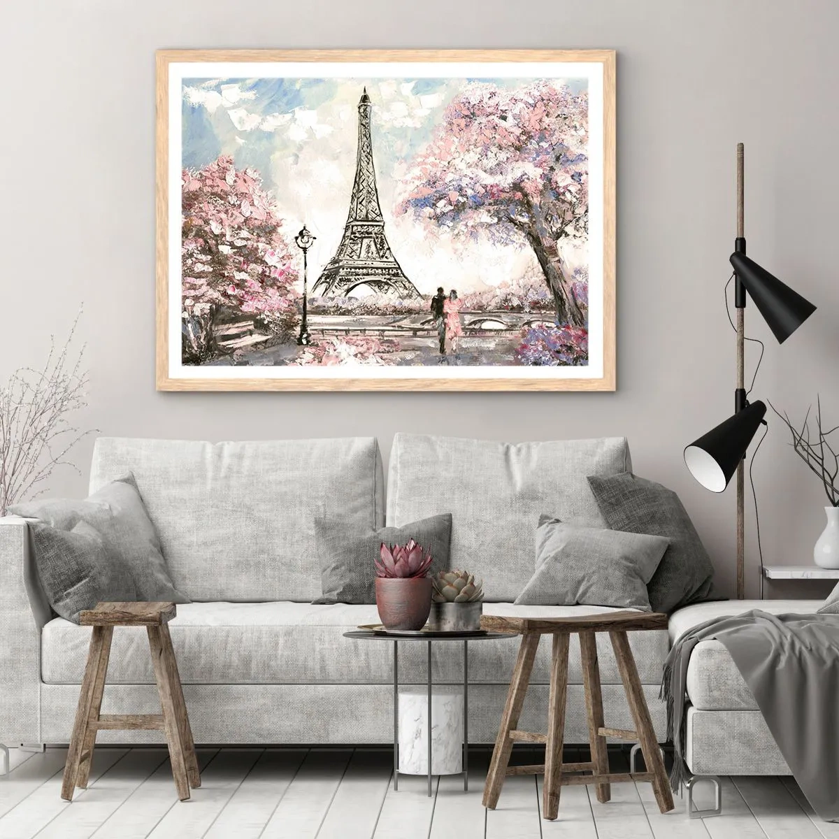 Poster in light oak frame - April Walk in Paris - 40x30 cm