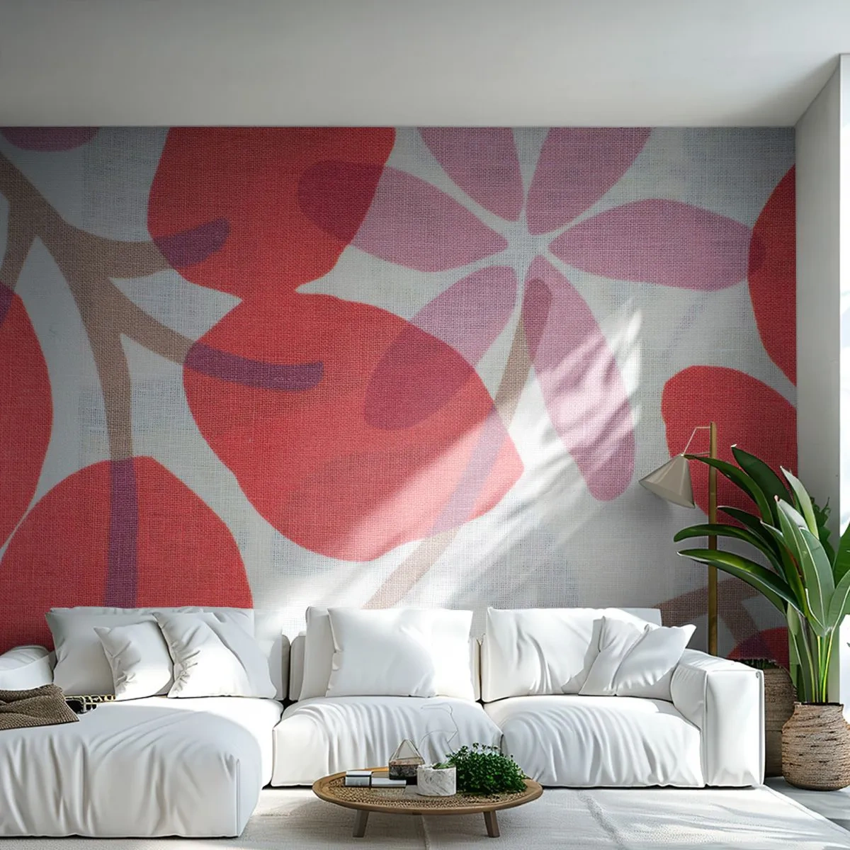 Photo Wallpaper Standard Eco - Floral pattern in reds and pinks on a light background - 100x70cm - Flower Composition in Pink - Modern wall decoration for the living room and bedroom ARTTOR