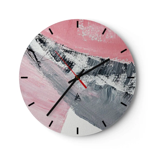 Wall clock - Clock on glass - Pink and gray abstraction with dynamic brushstrokes - 30x30cm - Fitted Composition - Modern wall decoration for the living room, kitchen, and bedroom ARTTOR
