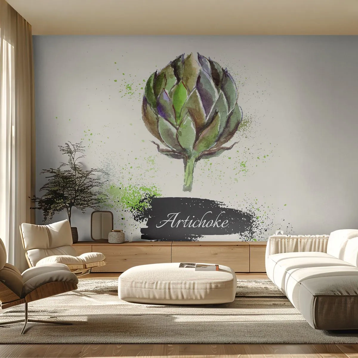 Self-Adhesive Photo Wallpaper Deluxe Sticker - Eviva Vegetables! - Artichoke, Kitchen, Watercolor - 250x175 cm
