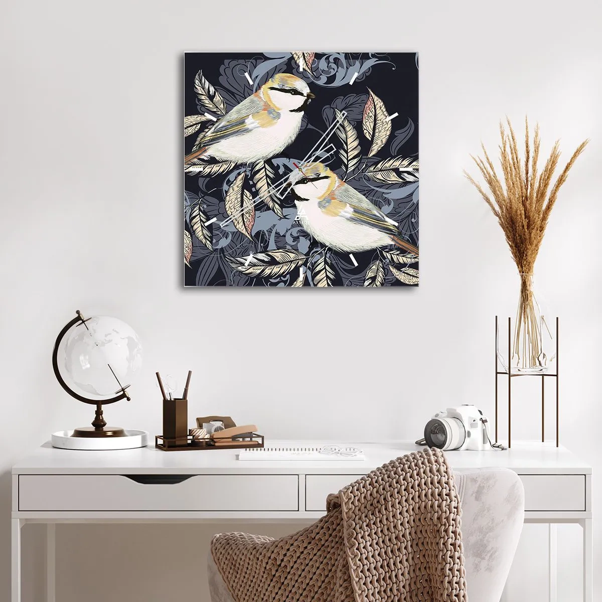 Wall clock - Clock on glass - Blue and Yellow Chirp - 40x40 cm