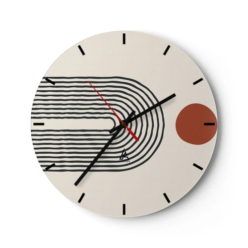 Wall clock - Clock on glass - Geometric abstraction with stripes and blocks of color on a light background - 30x30cm - Magnetism of Shapes and Colours - Modern wall decoration for the living room, kitchen, and bedroom ARTTOR