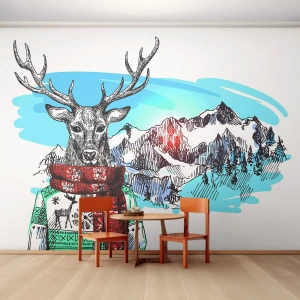 Photo Wallpaper Premium Sand - Even a Deer Is Not Cold - Abstraction, Deer, For children - 200x140 cm