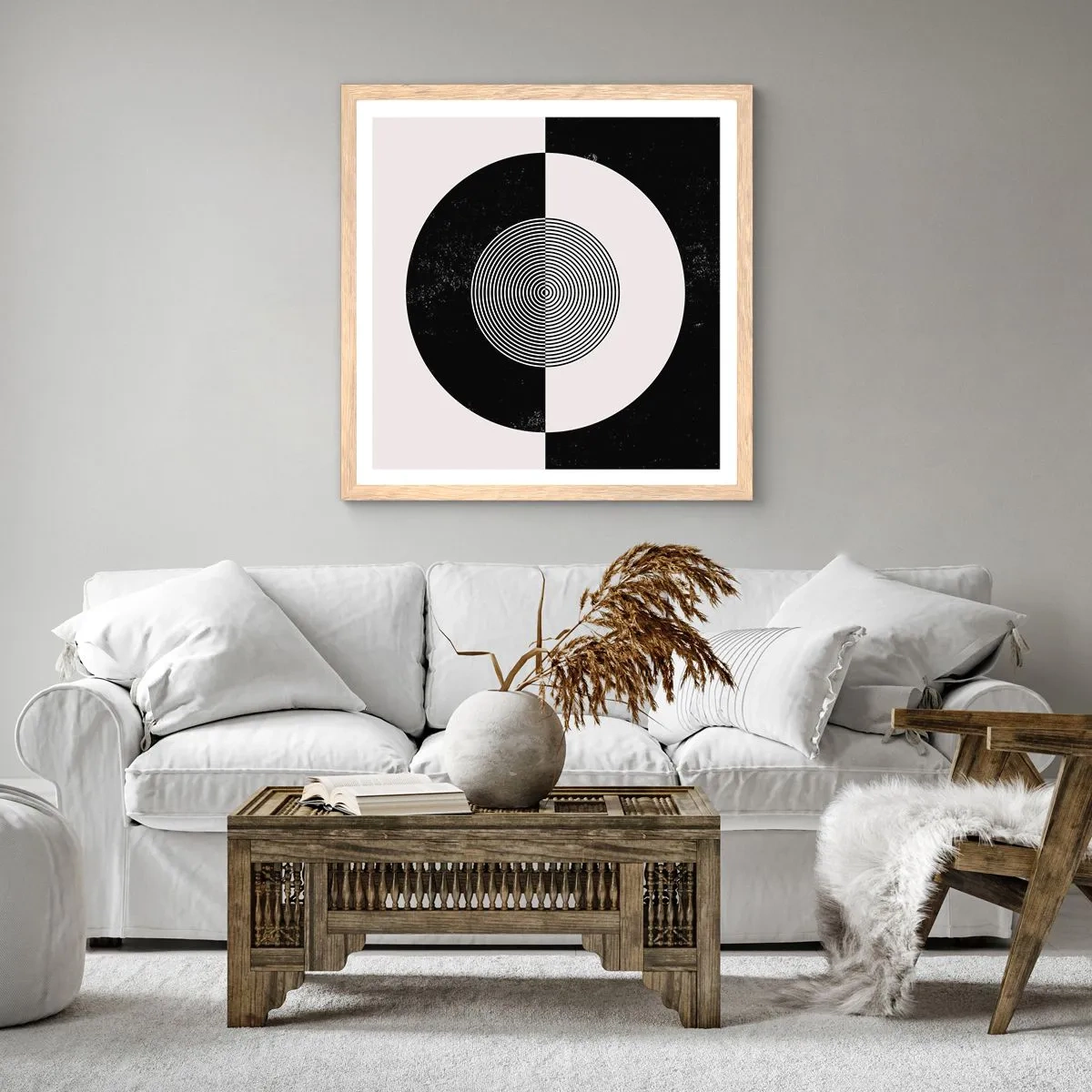 Poster in light oak frame - Harmony in Black and White - 50x50 cm