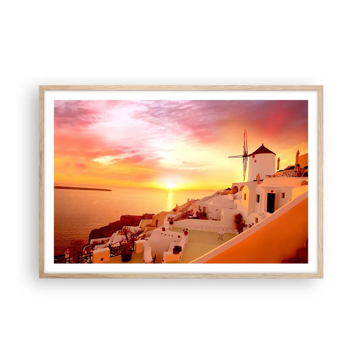 Poster in light oak frame - Melting in White and Gold - 91x61 cm
