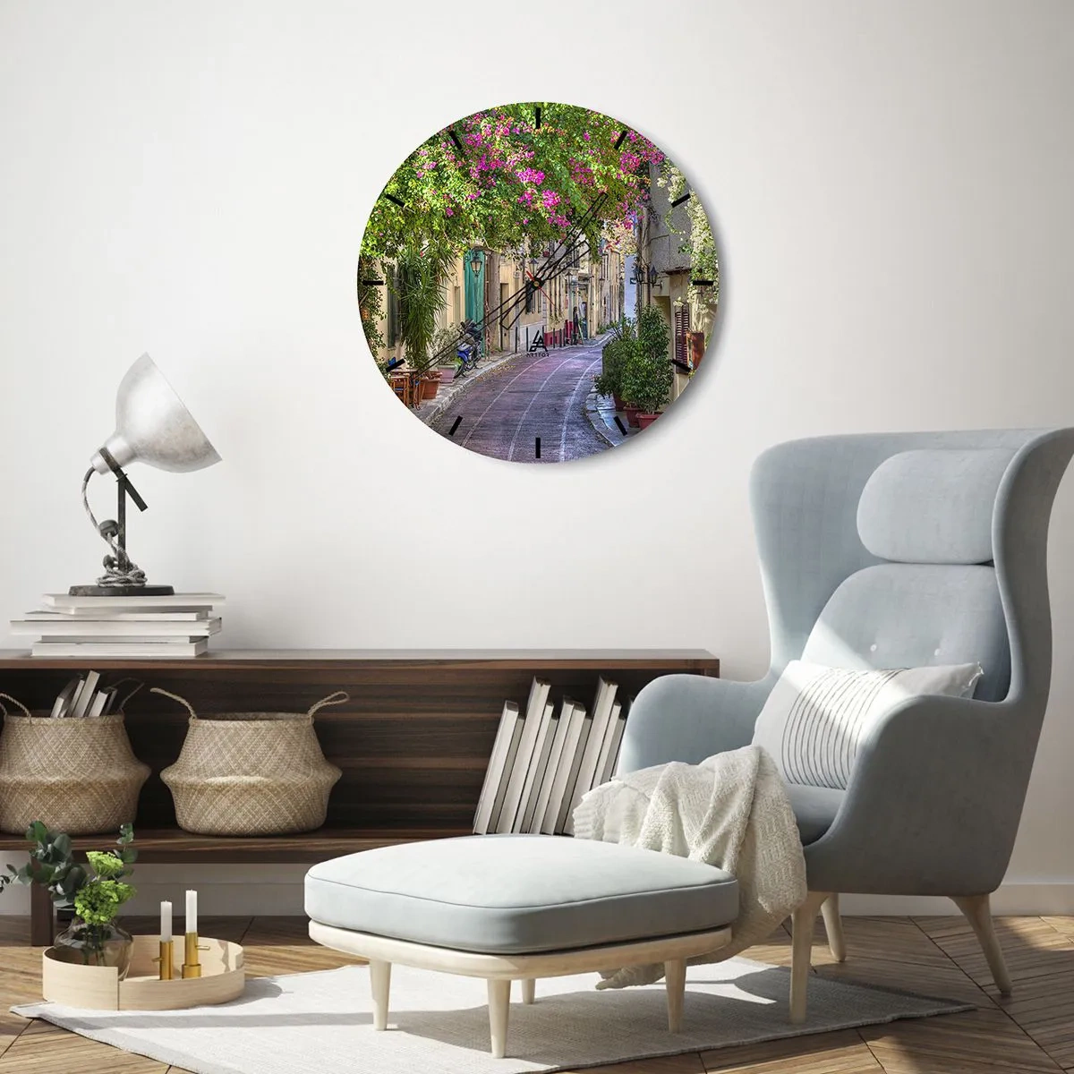 Wall clock - Clock on glass - Blooming Alley - 40x40 cm