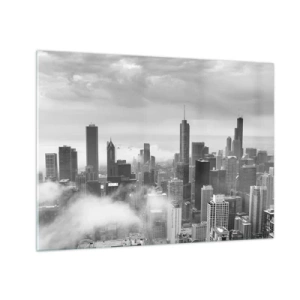Glass picture - City panorama with skyscrapers in black and white - 70x50cm - American Landscape - Modern wall decoration for the living room and bedroom ARTTOR