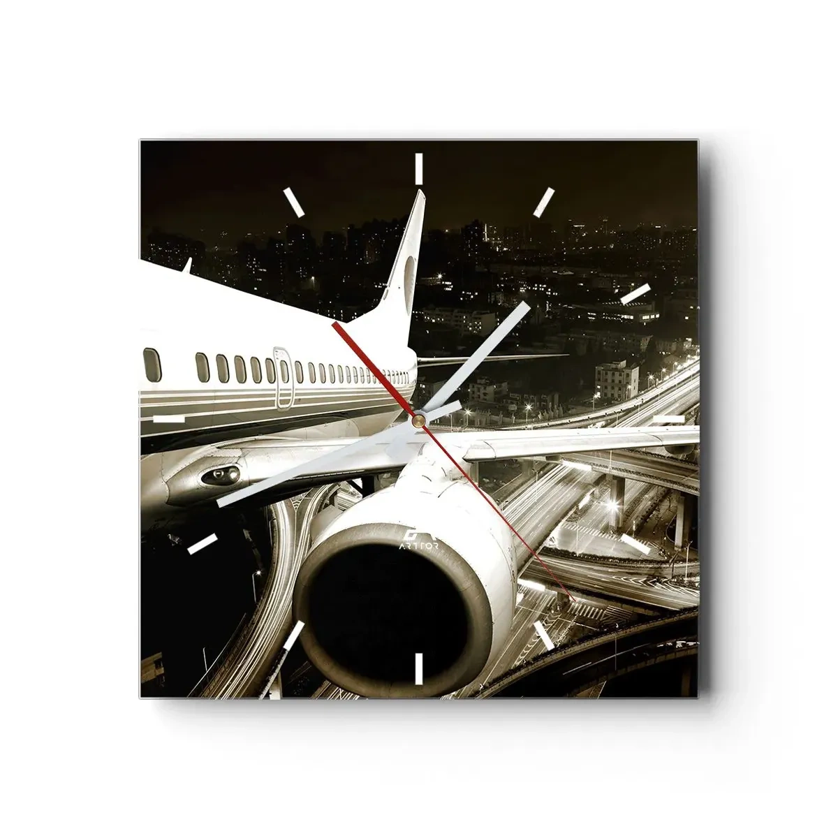 Wall clock - Clock on glass - Flying into the Night - 30x30 cm