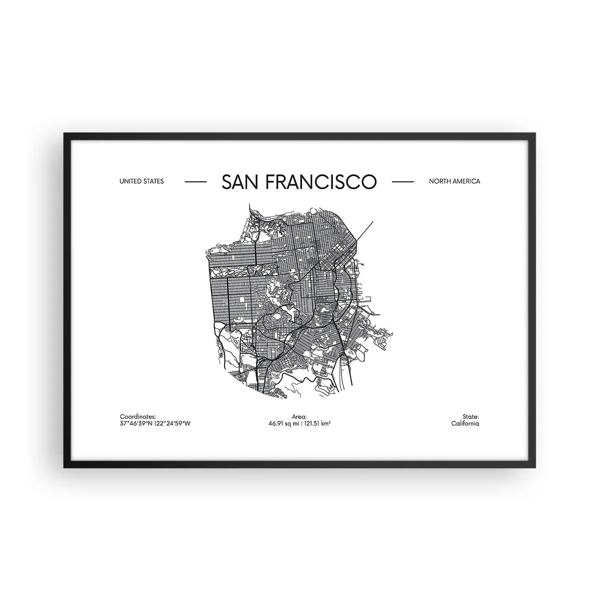 Poster in black frame - Anatomy of San Francisco - 100x70 cm