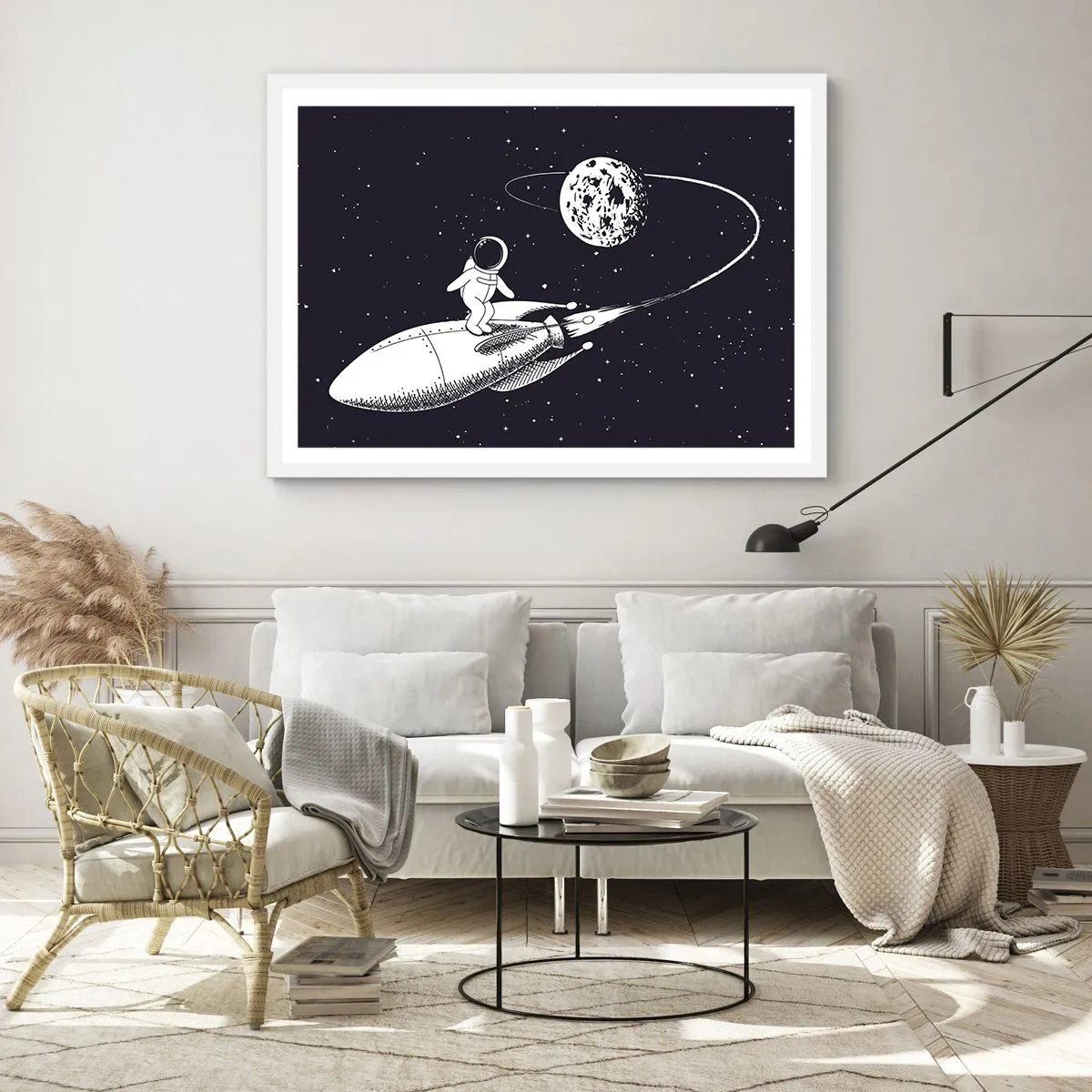 Poster in white frmae - Space Surfer - 70x50 cm