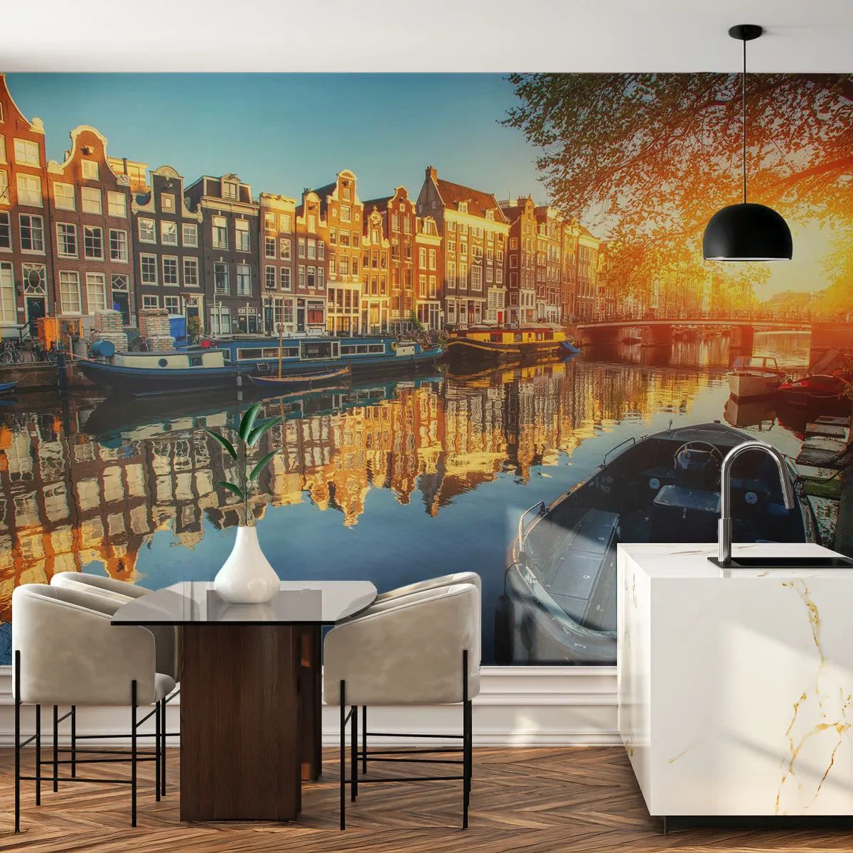 Photo Wallpaper Standard Eco - Morning in Amsterdam - City, Amsterdam, Architecture - 200x140 cm