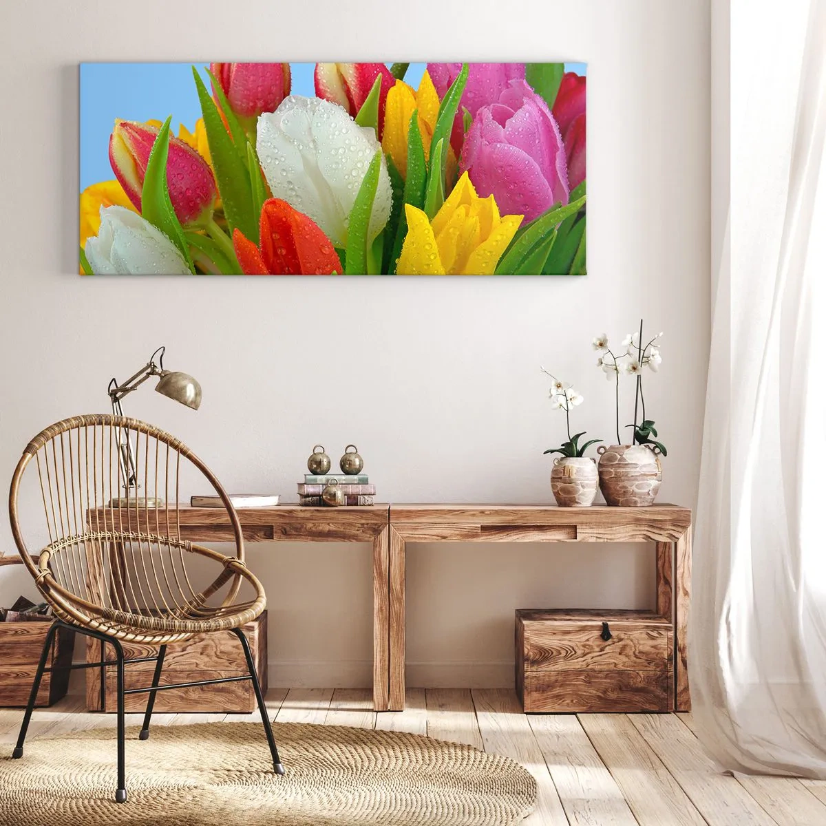 Canvas picture - Floral Rainbow in Dew Drops - 160x50 cm