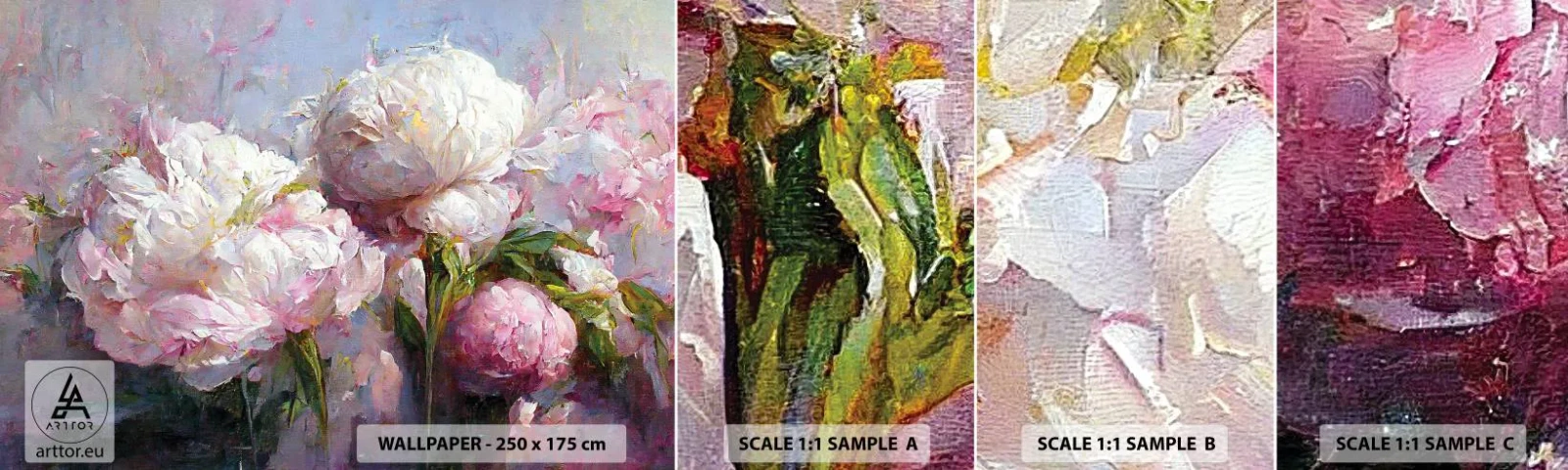 Photo Wallpaper Sample Self-Adhesive Deluxe Sticker - Bouquet Bubbling with Life - Flowers, Peonies, Classicism - 100x30 cm