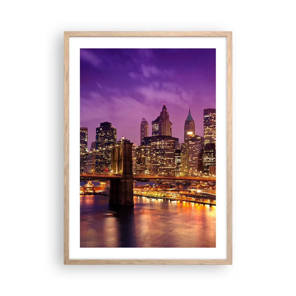 Poster in light oak frame - Violet and Gold Manhattan - 50x70 cm