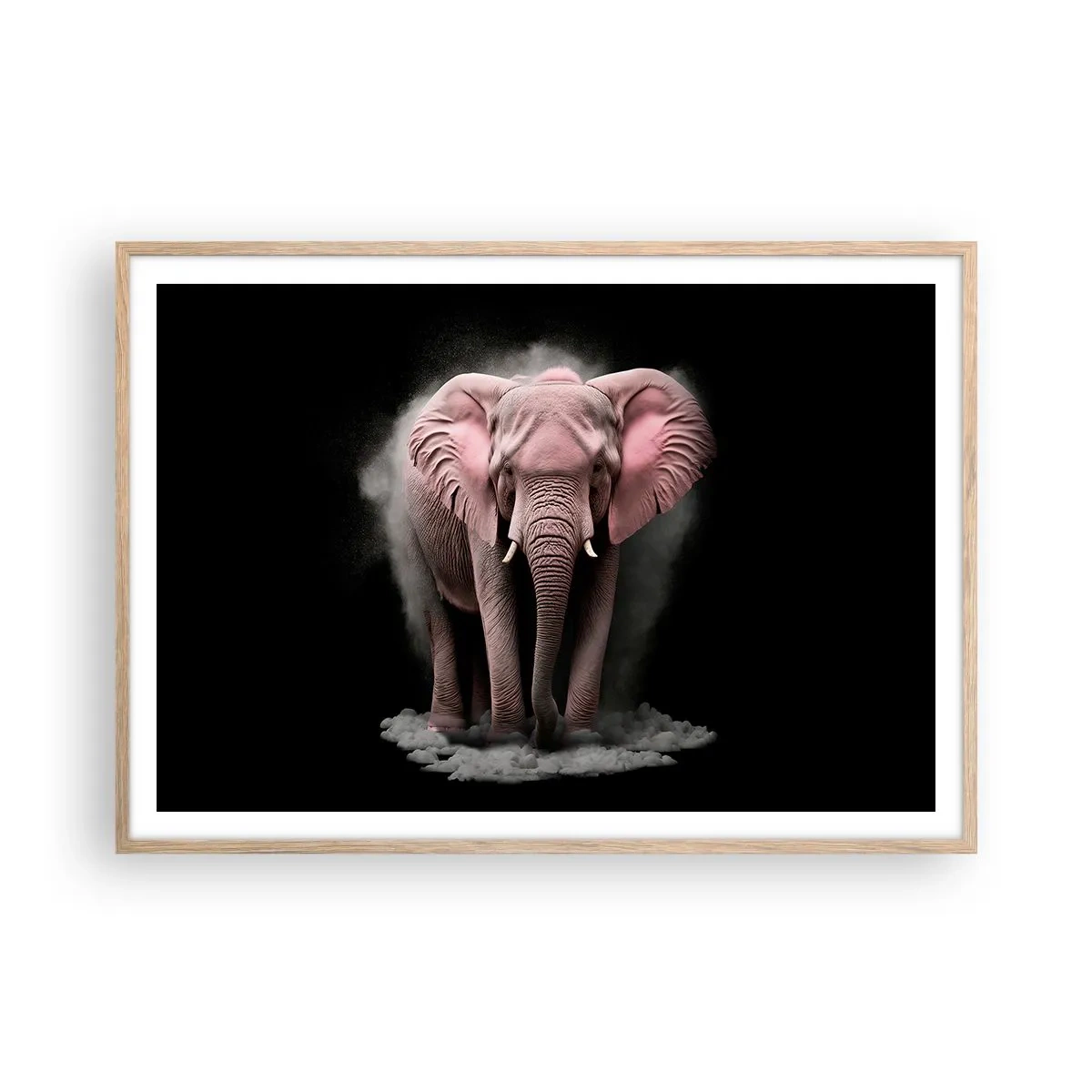 Poster in light oak frame - Don't Think About a Pink Elephant! - 100x70 cm