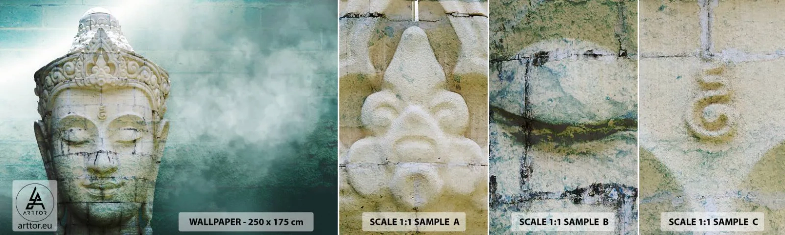 Photo Wallpaper Sample Self-Adhesive Deluxe Sticker - In Search of Light - Buddha, Buddha statue, Asia - 100x30 cm