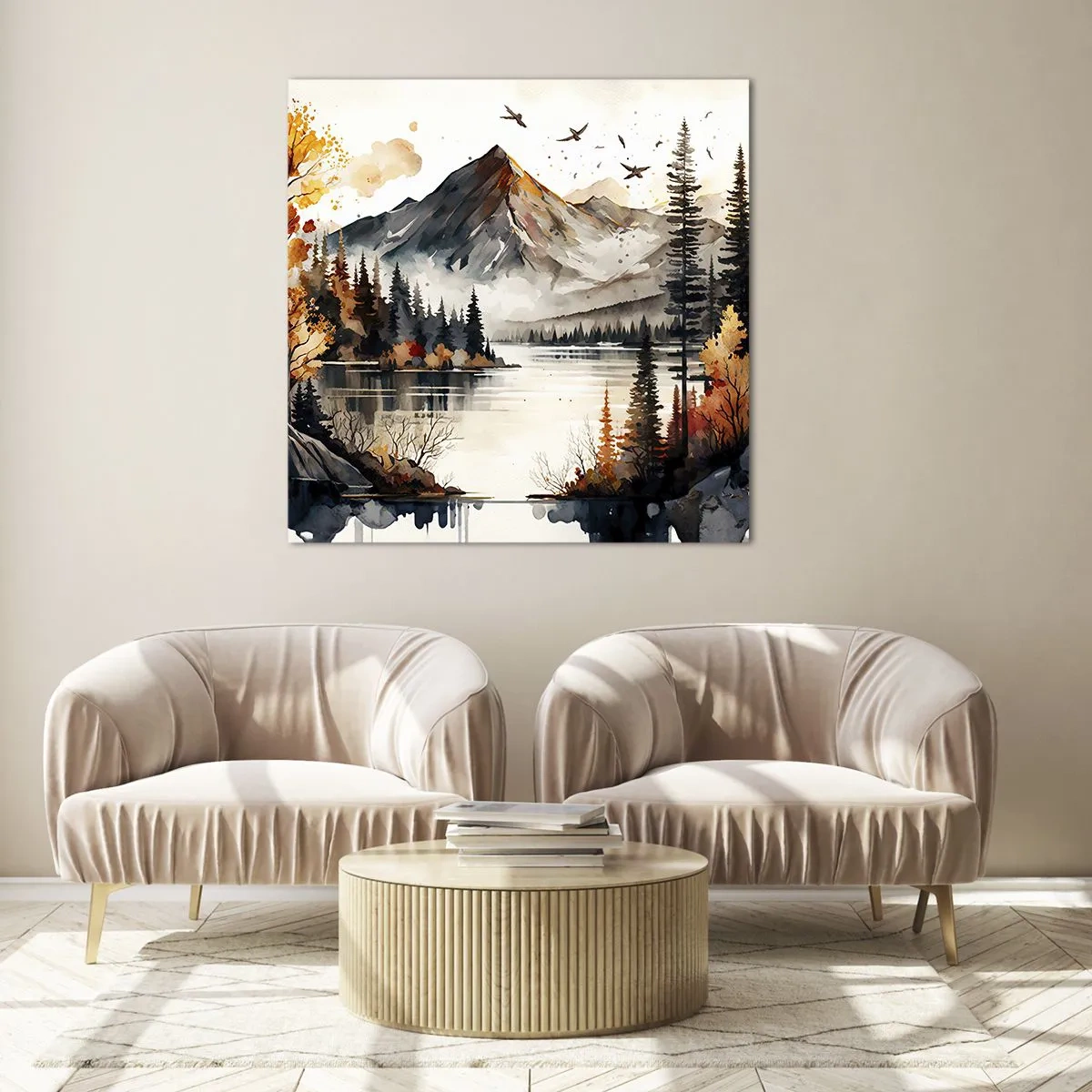 Glass picture - Golden Autumn in the Mountains - 50x50 cm