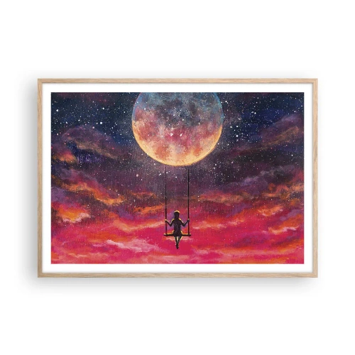 Poster in light oak frame - Swinging in the Clouds - 100x70 cm