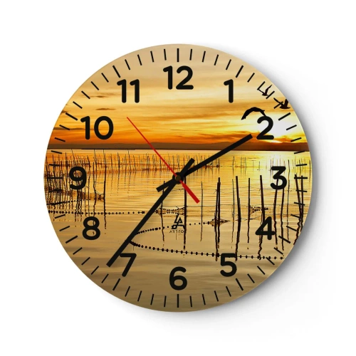 Wall clock - Clock on glass - At a Fishery - 40x40 cm