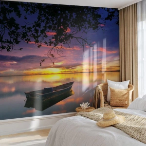 Photo Wallpaper Premium Sand - Serenity of the Lake - Landscape, Sunset, Lake - 200x140 cm