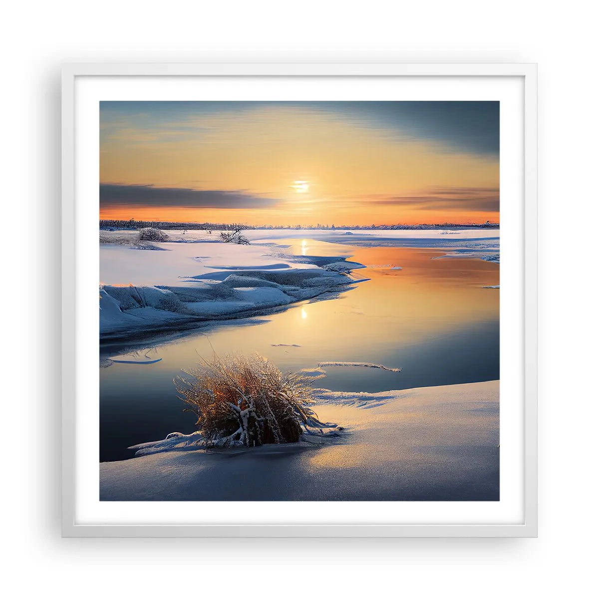 Poster in white frmae - Winter Sunset - 60x60 cm