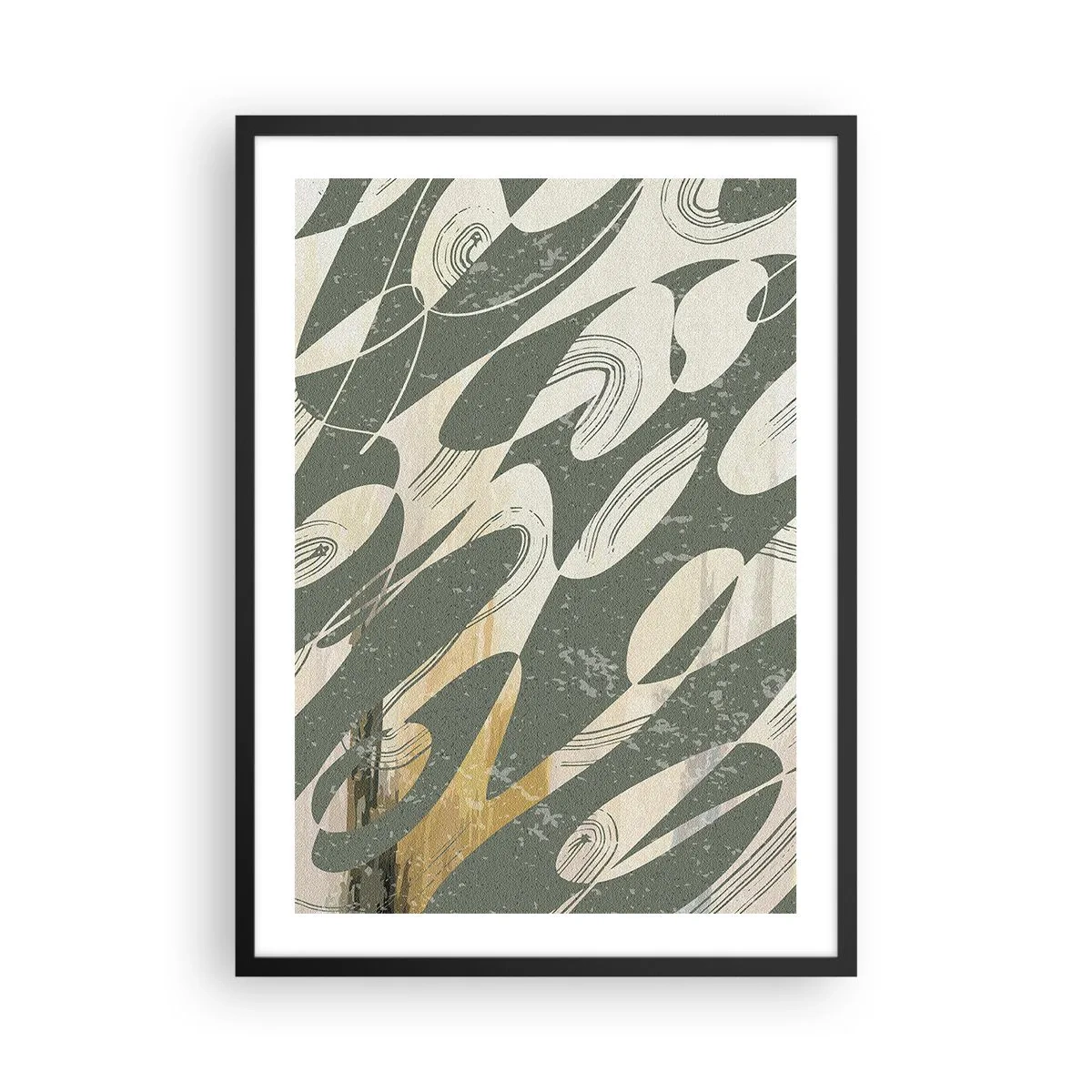 Poster in black frame - An abstract composition of organic shapes in green and beige. - 50x70cm - Rhytmic Abstract - Modern wall decoration for the living room and bedroom ARTTOR