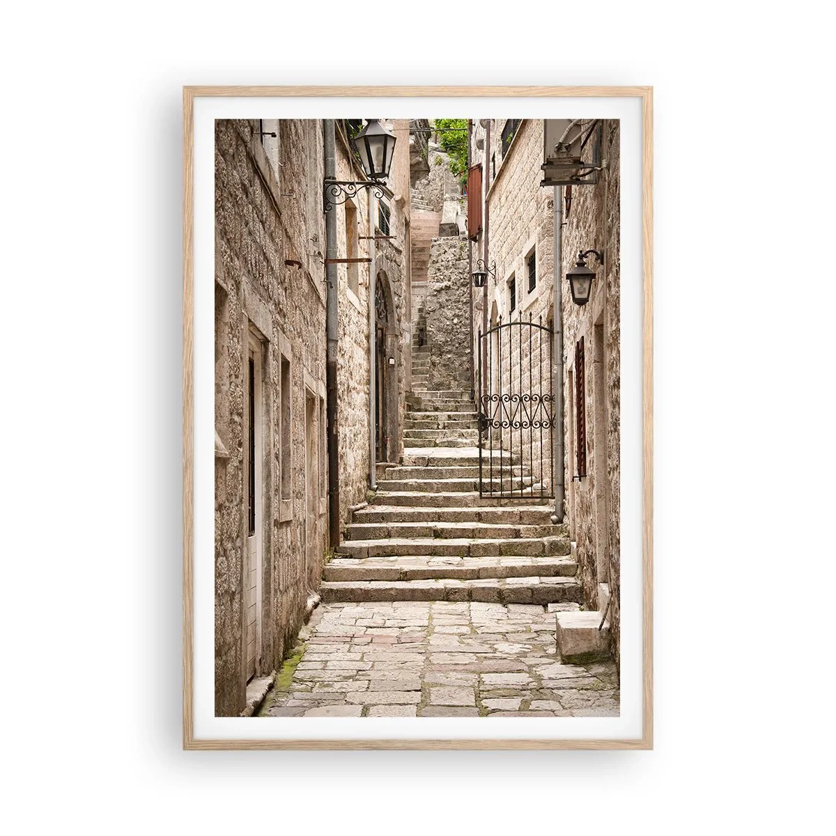 Poster in light oak frame - Magical Old Alley - 70x100 cm