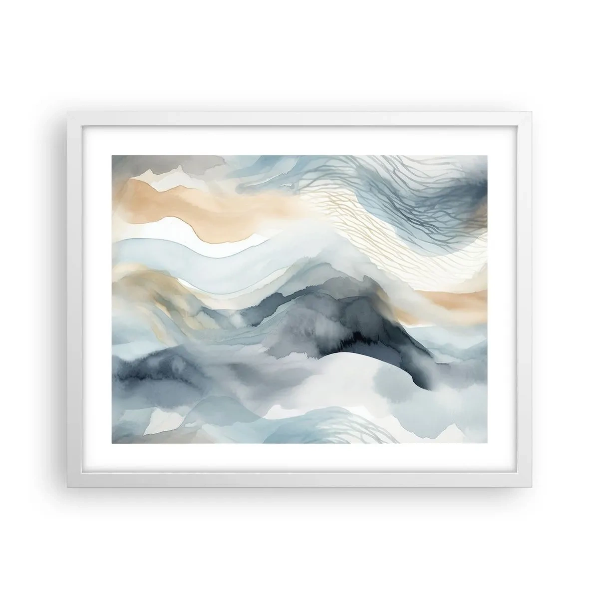 Poster in white frmae - Snowy and Foggy Abstract - 50x40 cm