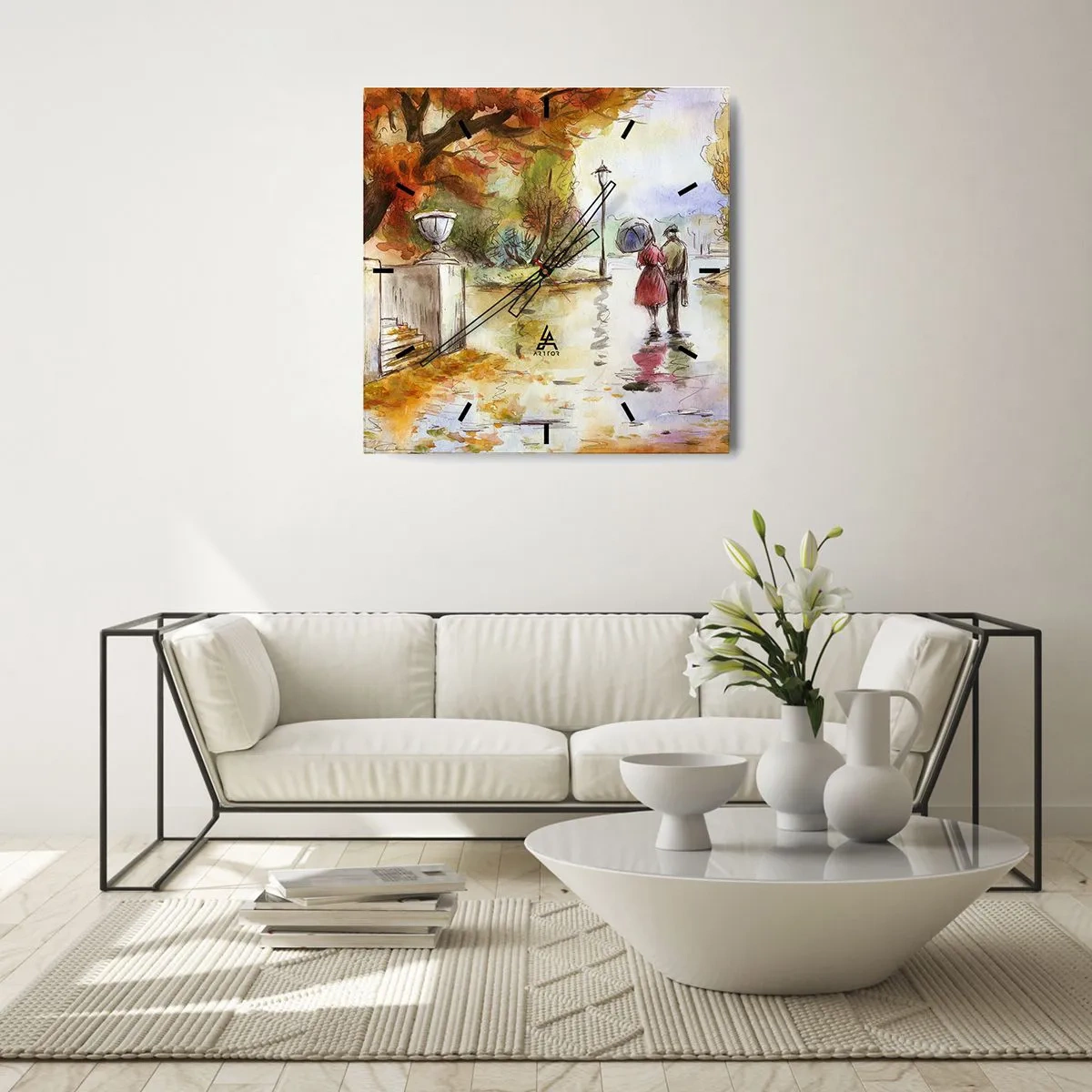 Wall clock - Clock on glass - Romantic Autumn in a Park - 40x40 cm